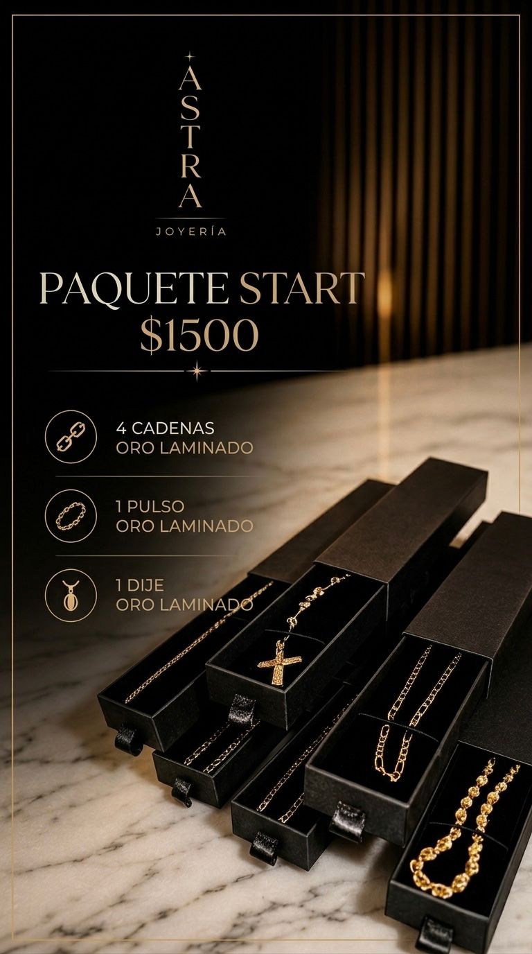 Paquete Start Astra Joyería — 4 cadenas, 1 pulso, 1 dije